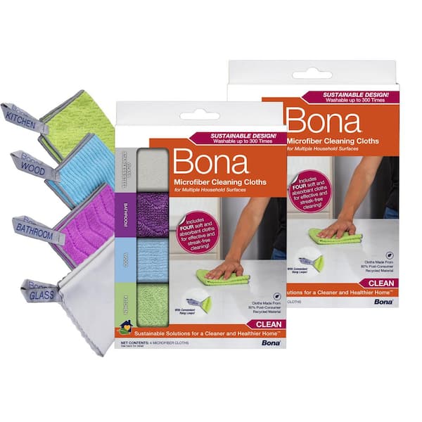 Bona 11.8 in. x 11.8 in. Microfiber Cleaning Cloth 4-count (2-Pack) AX0003696