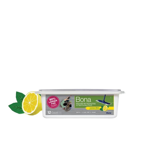 Bona Hard-surface Floor Wet Disposable Cleaning Pads, Lemon Mint Scent, (12-Count) AX0003623