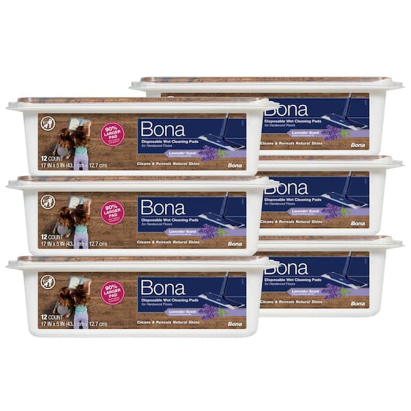 Bona Hardwood Floor Disposable Wet Cleaning Pads, Lavender Scent, 12 Count, 6-Pack AX0003660