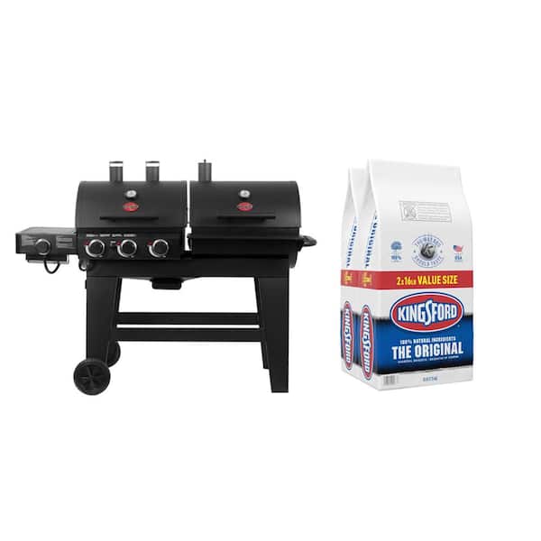 Kingsford 16 lbs. Original BBQ Smoker Charcoal Grilling Briquettes with 4-Burner Gas and Propane Charcoal Grill in Black (2-Pack) B-322986025-3
