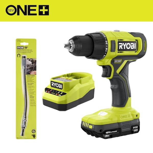 RYOBI ONE+ 18V Cordless 1/2 in. Drill/Driver Kit with 1.5 Ah Battery, Charger, and 11 in. Flexible Shaft Bit Holder PCL206K1-A10FB1G