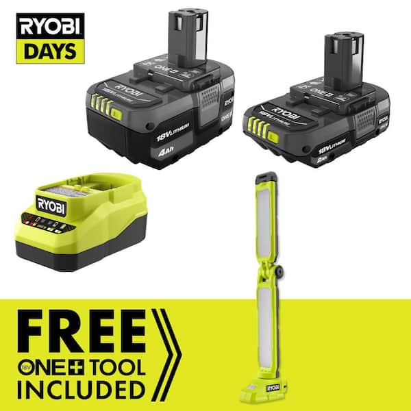 RYOBI ONE+ 18V Cordless LED Workbench Light Kit with 4.0 Ah Battery, 2.0 Ah Battery, and Charger PCL667K2SB